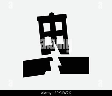 Earthquake Icon Natural Disaster Building Collapse Damage Destroy Earth Quake Black White Outline Shape Vector Clipart Graphic Artwork Sign Symbol Stock Vector