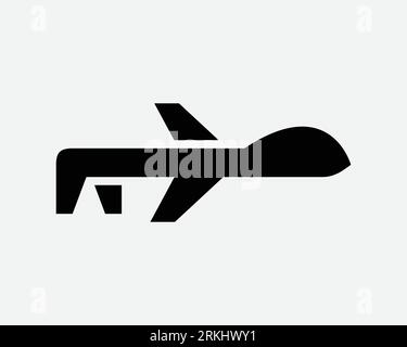 Military Drone Icon Remote Spy Plane Aircraft War Airplane Robot Black White Outline Shape Vector Clipart Graphic Illustration Artwork Sign Symbol Stock Vector