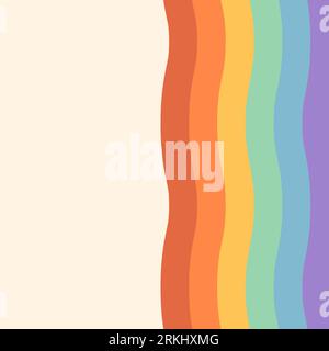 Grooviger Regenbogen-Retro-Hintergrund mit Kopierraum. Abstrakte Vektorvorlage für Social-Media-Beiträge. Lustiges Doodle-Design für Cover, Banner und Poster Stock Vektor