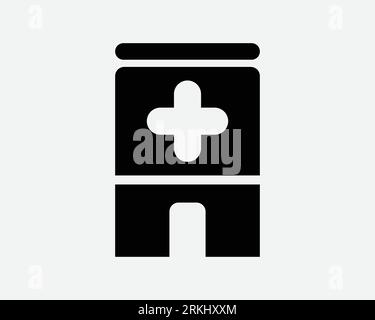 Hospital Clinic Icon Medical Healthcare Building Health Care Emergency Room Center ER  Black White Shape Vector Clipart Graphic Artwork Sign Symbol Stock Vector