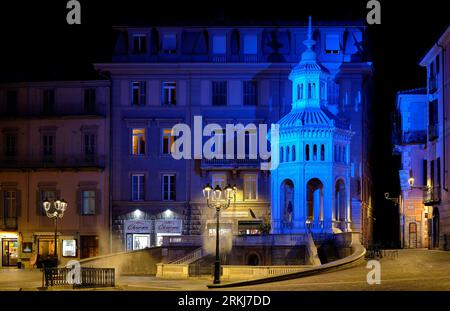 Spectacular aerial shot of the Piazza della Bollente in Acqui Terme, Italy Stock Photo