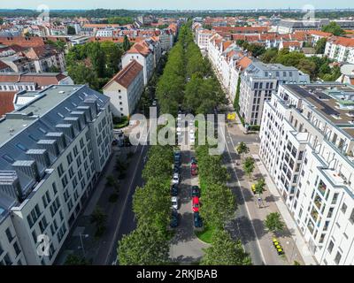 Leipzig, Germany. 23rd Aug, 2023. Kurt-Eisner-Strasse in the south of Leipzig. The road body offers space for a possible separate streetcar track. Credit: Jan Woitas/dpa/Alamy Live News Stock Photo