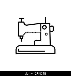 Electric or electromechanical sewing machine. Tailoring and dressmaking. Equipment for fashion industry. Simple black line vector icon Stock Vector