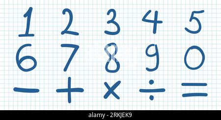 Zahlen-Symbol im handgezeichneten Stil. Nummernvektor-Illustration auf isoliertem Hintergrund. Grundlegende mathematische Zeichen sind Zeichen für ein Geschäftskonzept. Stock Vektor