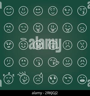 Emojis-Gesichter-Symbol im handgezeichneten Stil. Doddle Emoticons Vektor-Illustration auf isoliertem Hintergrund. Glückliches und trauriges Gesichtszeichen Geschäftskonzept. Stock Vektor