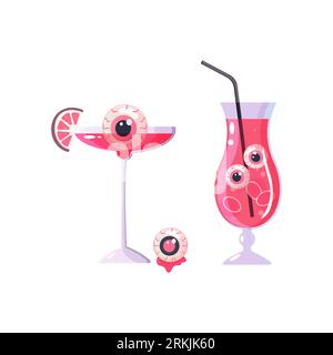 Rosafarbener Halloween-Cocktail mit Augen, Vektorillustration auf weißem Hintergrund Stock Vektor