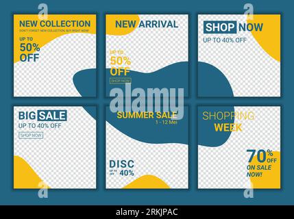 Bundle social media post template in abstract puzzle minimalist style. Summer big sale promotion. Good for online business promotion, sale web banners Stock Vektor