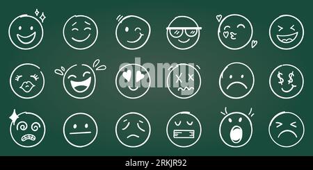 Emojis-Gesichter-Symbol im handgezeichneten Stil. Doddle Emoticons Vektor-Illustration auf isoliertem Hintergrund. Glückliches und trauriges Gesichtszeichen Geschäftskonzept. Stock Vektor