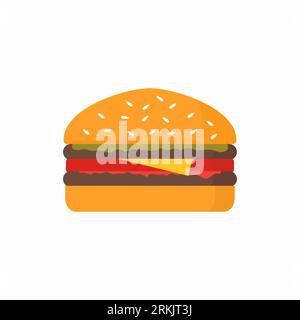 Hand drawn cartoon illustration delicious burger. Fast food vector drawing humburger isolated on white background in flat style. Design element for re Stock Vector