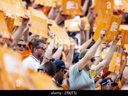 ZANDVOORT - Fans during 2nd Free Practice ahead of the F1 Grand Prix of the Netherlands at Circuit Zandvoort on August 25, 2023 in Zandvoort, Netherlands. ANP KOEN VAN WEEL Stock Photo