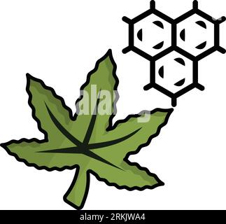 Hanfpflanzenwissenschaftliches Konzept, Chemie- und Stoffvektorsymbole, Cannabis- und Marihuana-Symbol, thc- und cbd-Zeichen, pflanzliche Freizeitdrogen Stock Vektor
