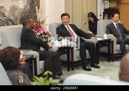 Bildnummer: 56166131  Datum: 10.10.2011  Copyright: imago/Xinhua (111011) -- BEIJING, Oct. 11, 2011 (Xinhua) -- Chinese Vice President Xi Jinping (3rd R), who is also a member of the Standing Committee of the Political Bureau of the Communist Party of China (CPC) Central Committee, meets with Gwede Mantashe, general secretary of African National Congress of South Africa (ANC) in Beijing, capital of China, Oct. 10, 2011. During the meeting with a delegation of ANC senior cadres headed by Gwede Mantashe, Xi Jinping had pledged to enhance the exchange of governance experience with the African Nat Stock Photo