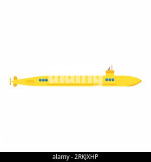 Gelbes U-Boot im flachen Elementstil isoliert auf weißem Hintergrund. Stock Vektor