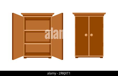 Open and closed wood closet or wardrobe isolated Stock Vector