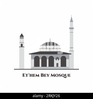 The Hajji Et'hem Bey Mosque in Tirana, Albania. This is the most beautiful mosque in the whole Albania. One of the oldest and historical buildings and Stock Vector