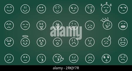 Emojis-Gesichter-Symbol im handgezeichneten Stil. Doddle Emoticons Vektor-Illustration auf isoliertem Hintergrund. Glückliches und trauriges Gesichtszeichen Geschäftskonzept. Stock Vektor