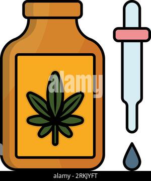 Sativa-dominierendes Hash-Öl-Konzept, konzentrierte Unkrautflüssigkeit mit Dropper-Vektorsymbol, Cannabis- und Marihuana-Symbol, thc- und cbd-Zeichen, Nachbildung Stock Vektor