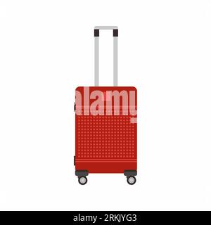 Modern red suitcase isolated on white background. Red suitcase for traveling in flat element style. Stock Vector