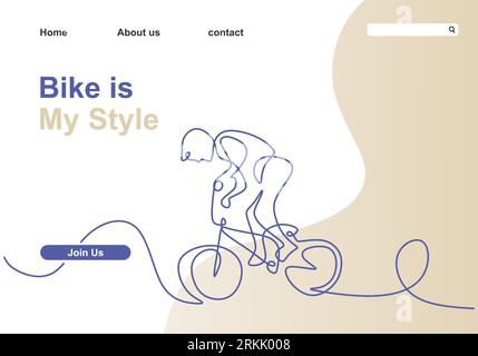 One single line drawing of young happy teenager man riding bicycle and freestyle isolated on white background. Vector illustration health concept hand Stock Vektor