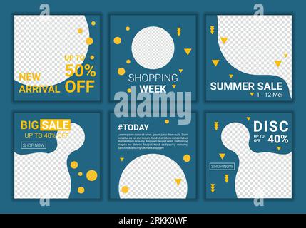 Set collection of modern social media post banner with blue and yellow colors combination. Fashion sale social media post design template. Summer sale Stock Vektor