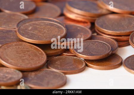 Eine Gruppe von Euro-Cent-Münzen in Spanien Stockfoto