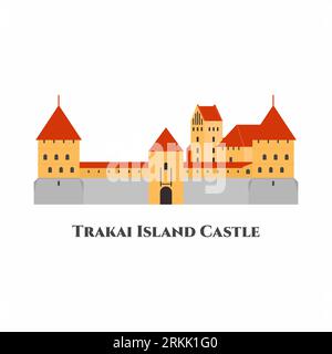 Trakai Island Castle in Trakai, Lithuania. One of the best castle and worth to visit. World vacation travel Europe European. Flat cartoon style histor Stock Vektor