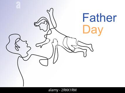 Father holding a child continuous one line drawing banner, background, poster with family embrace. Happy Father Day. Vector illustration of child and Stock Vektor