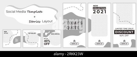 Fashion design backgrounds for mobile apps in minimalistic style. Editable templates with space for text. Mockup for online shop. Stylish social media Stock Vector