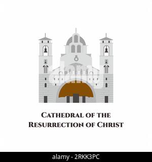 The Cathedral of the Resurrection of Christ in Podgorica, Montenegro. Very quiet and beautiful monastery. It is really worth to visit. Cartoon landmar Stock Vektor