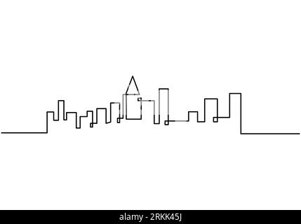 Eine durchgehende Linie, die Hotel, Gebäude, Türme, Skyline zeichnet. Orientierungspunkt in einer einzelnen Zeile isoliert auf weißem Hintergrund. Stock Vektor