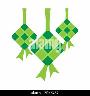Three eid diamonds or green ketupat flat element with green color isolated on white background Stock Vector