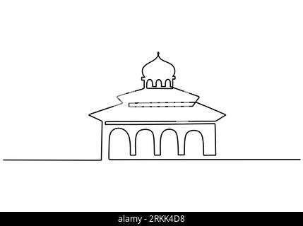 Mosque durchgehende einzeilige Zeichnung Vektor minimalistisches Design. islamisches Symbolzeichen isoliert einen weißen Hintergrund. Stock Vektor