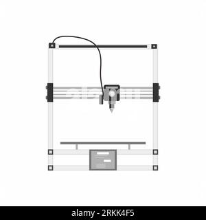 A cartesian 3D-printer flat icon. Technology manufacturing and prototype. Industrial 3D printer in cartoon style. Futuristic technology concept. Vecto Stock Vector