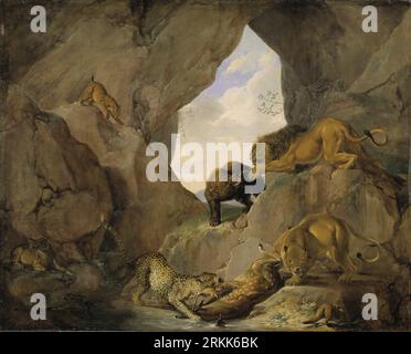 Wild Animals in a Mountain Gorge Unknown date by Carl Borromäus Andreas Ruthart Stock Photo