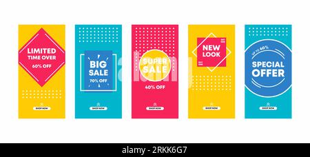 Editable collage for social media post templates. Set ig stories post with colorful design. Highlights, story, posts and elements. Vector illustration Stock Vector