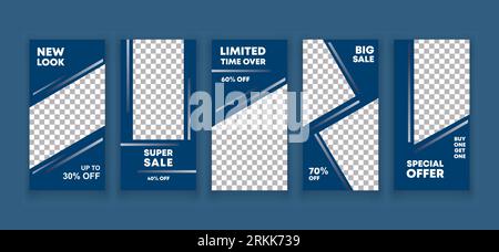 Set of social media stories and post frame. Vector background ig stories frame templates. in blue and white colors collage layout design. Mockup for p Stock Vector