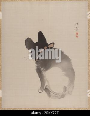 Cat Seen from Behind 1868 by Kawabata Gyokushō Stock Photo