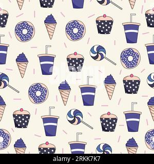 Seamless pattern background with blue fast food element isolated on white background. Stock Vector