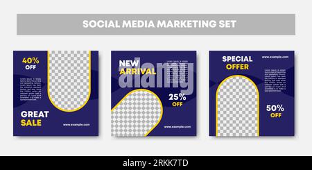 New set of editable minimal banner templates for social media marketing feed post. Suitable for social network sale promo, web or internet ads. Vector Stock Vector