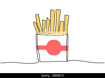 Eine durchgehende Reihe von Pommes frites. Große Pommes frites Fast Food in einer Linie isoliert auf weißem Hintergrund. Stock Vektor