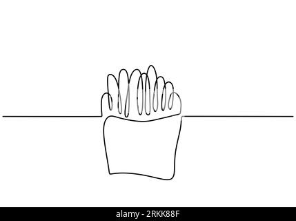 Eine durchgehende Reihe von Pommes frites. Pommes frites Fast Food in einer Linie isoliert auf weißem Hintergrund. Stock Vektor