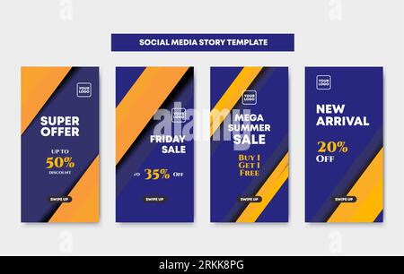 Social media stories template set with blue and yellow colors gradient. Layout for business story, online shop: new arrival, new collection. Vector fo Stock Vector