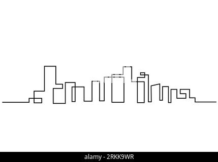 Eine durchgehende Linie, die Hotel, Gebäude, Türme, Skyline zeichnet. Orientierungspunkt in einer einzelnen Zeile isoliert auf weißem Hintergrund. Stock Vektor