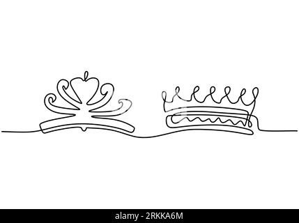 Eine Krone von König und Königin in durchgehender Linienzeichnung isoliert auf weißem Hintergrund. Ein Kronensymbol der Majestät König und Königin. Das Konzept der Führung Stock Vektor