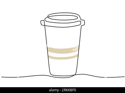 Eine durchgehende Linienzeichnung einer Kaffeetasse auf weißem Hintergrund. „Coffee to Go“-Konzept. Kaffeegetränk aus einer Linie für Fast Food c Stock Vektor