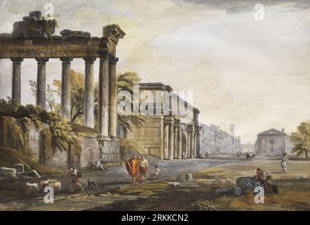 Capriccio mit Ruine Architektur von 1803 von Jean-Baptiste Lallemand Stockfoto