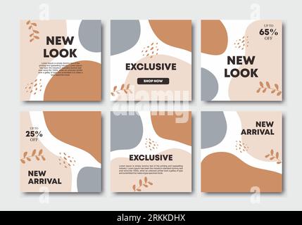 Satz bearbeitbarer Post-Vorlagen für soziale Medien mit Platz für Fotos in abstrakten Pastellfarben mit Blumenelementen. Quadratisches Puzzle füttere dich Stock Vektor