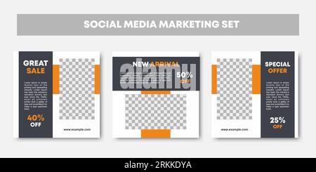 Editable modern minimal square banner templates with black and white colored background. Set of social media post for digital marketing, web or intern Stock Vector