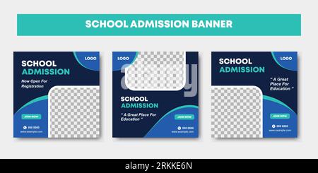 Set of Editable school education admission cover layout and web banner template. Blue and white background color with geometric shapes for social medi Stock Vektor