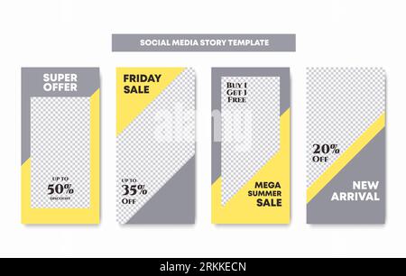 Editable square post templates for social media. Set of trendy minimal yellow and grey pastel color background. Suitable for social networks stories, Stock Vektor